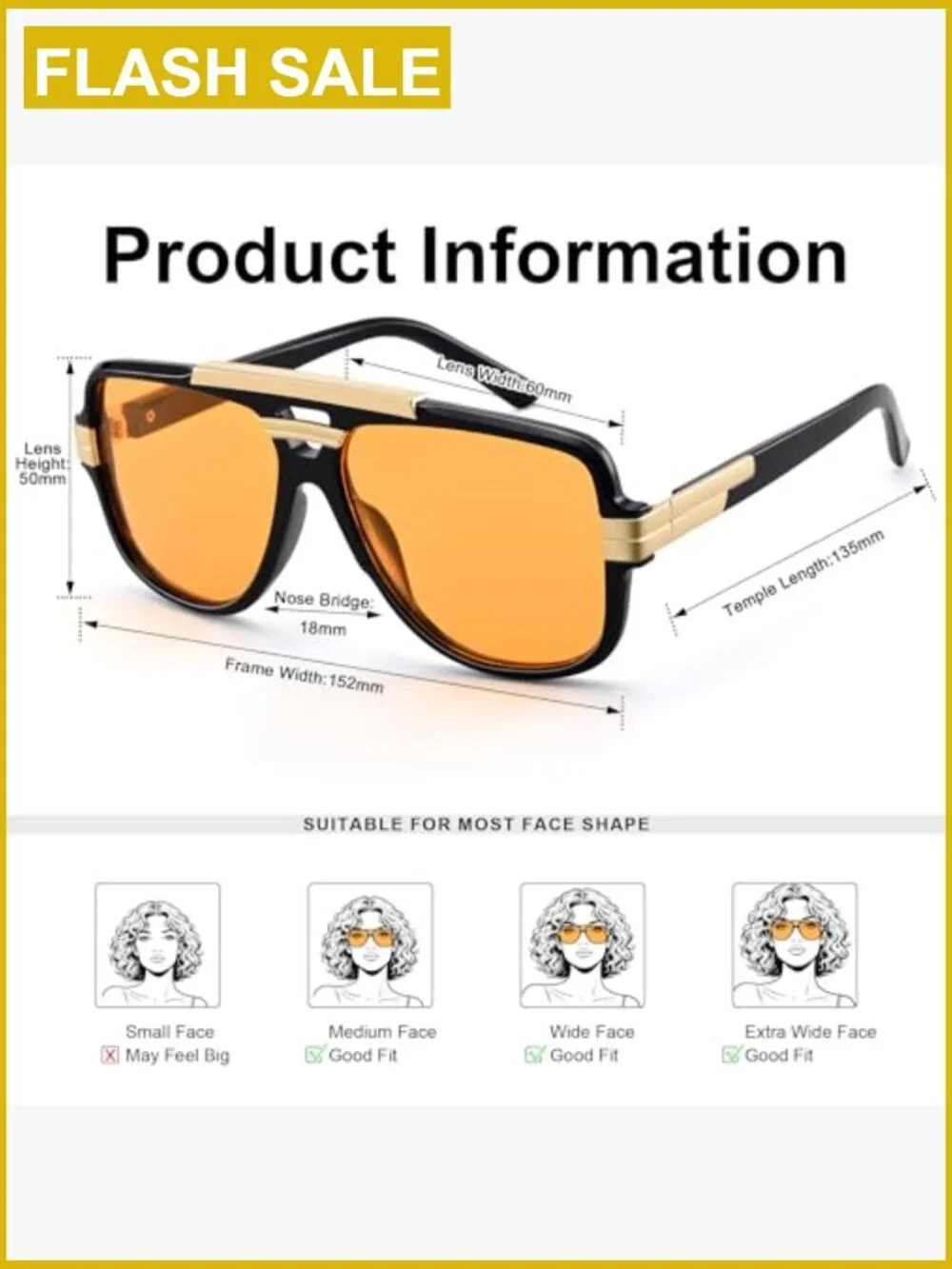 Oversized Square Aviator Sunglasses Retro Frame Men Women